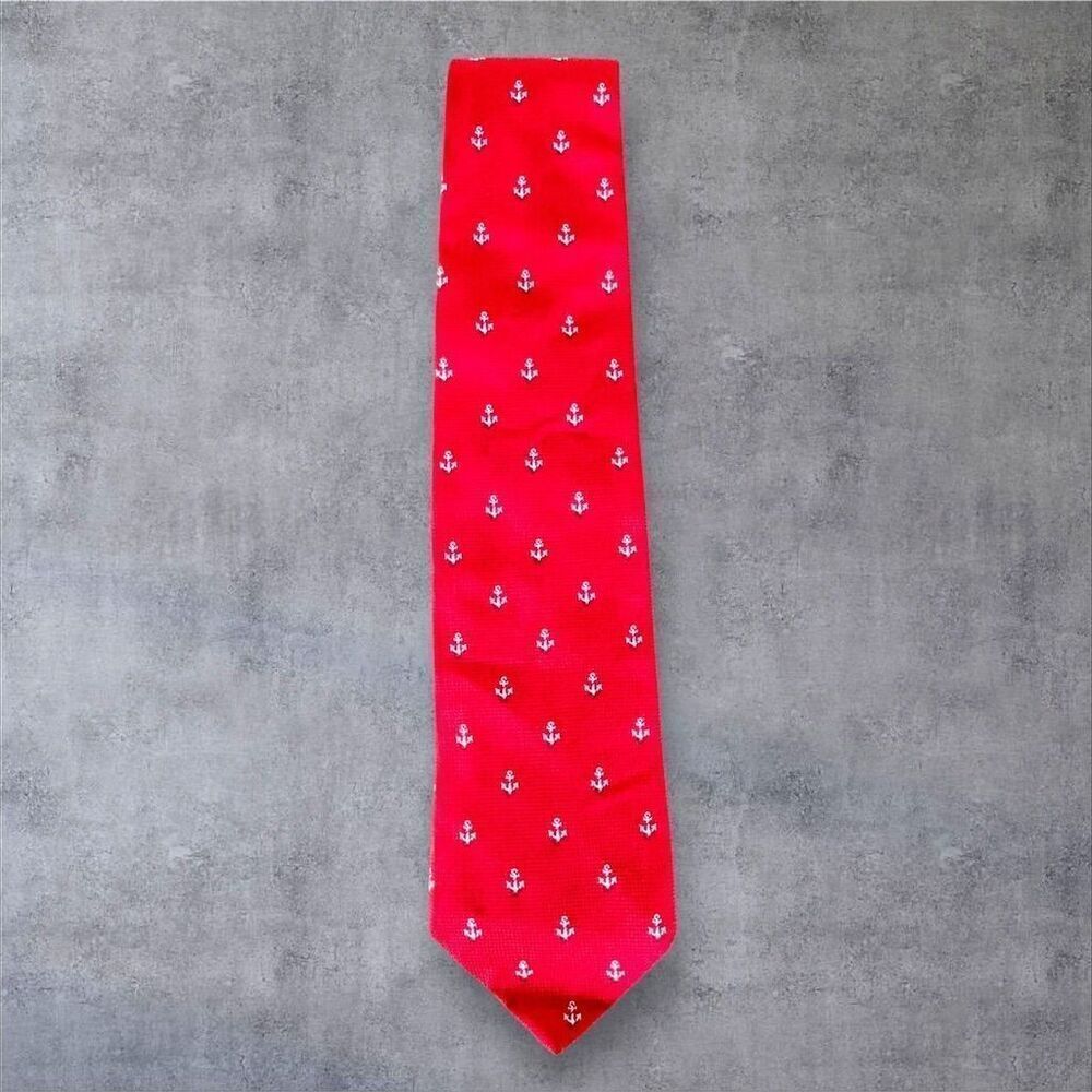 Brooks Brothers Men's Silk Tie‎ Red Blue Anchor Nautical Preppy